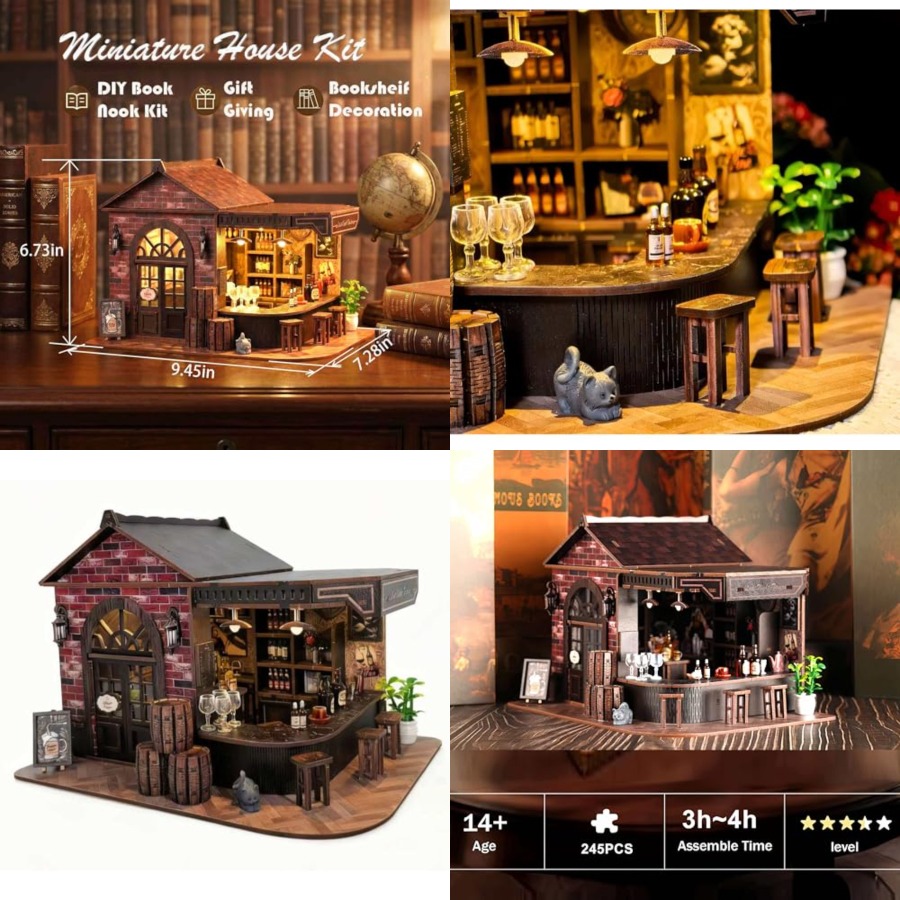 Model Kit Wood - Boekenhoek Kit, 3D houten miniatuur taverne
